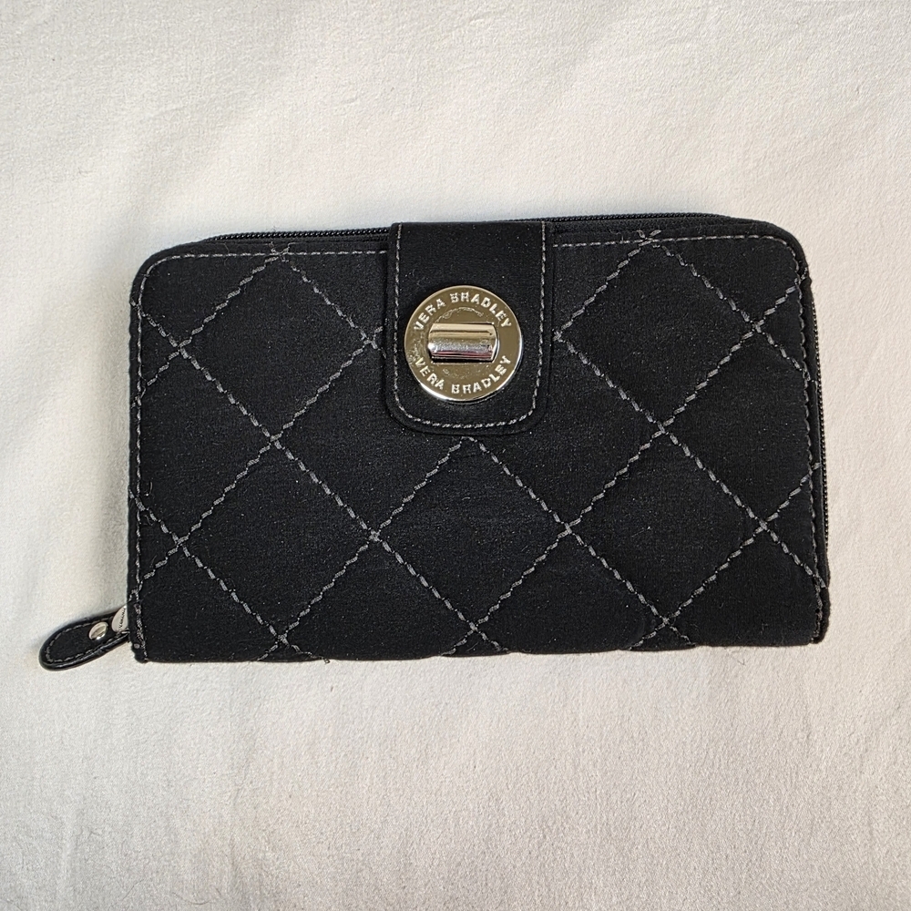 Vera Bradley Black Quilted Turn Lock Wallet Organizer